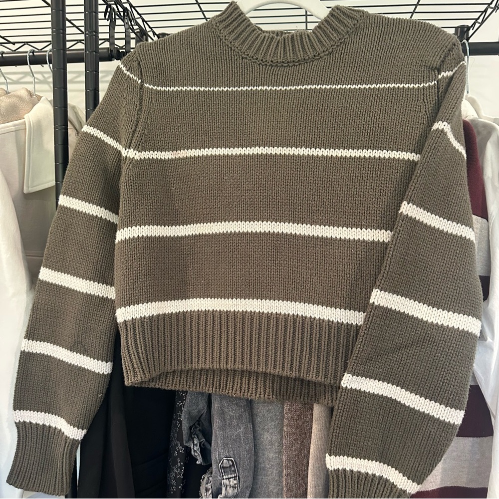 Splendid Olive and White Striped Sweater